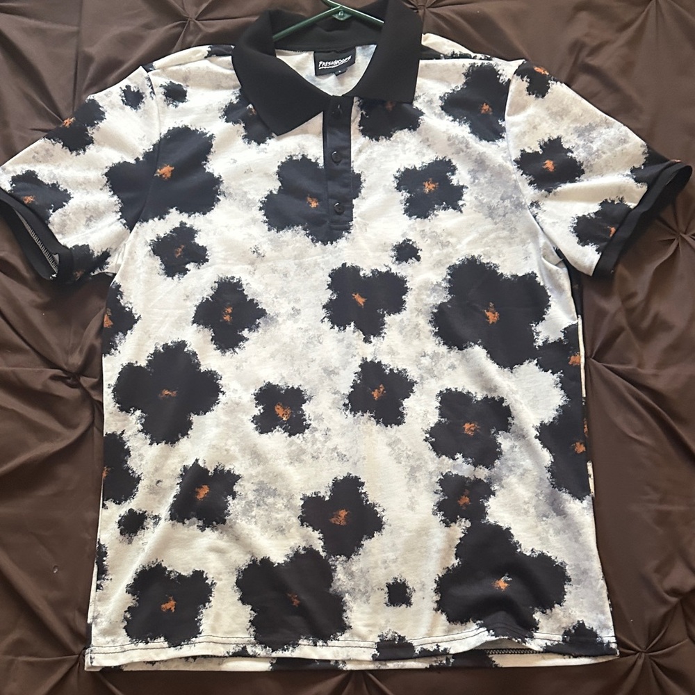 Fresh Black and White Floral Polo Shirt